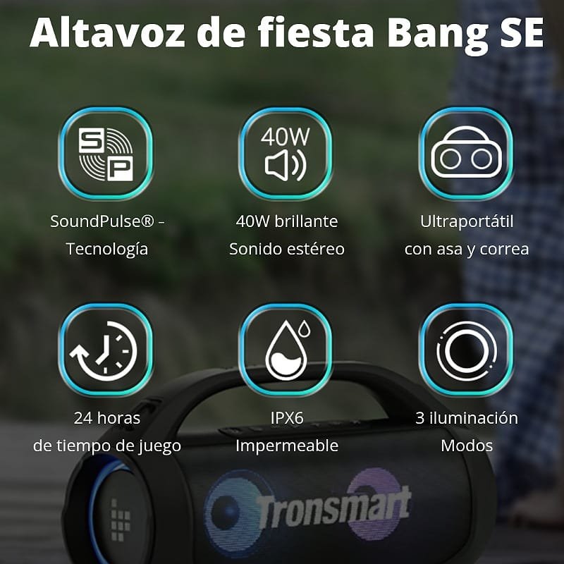 Tronsmart Bang Max Parlante Portátil Bluetooth Hasta 24 Horas – Negro  TRONSMART